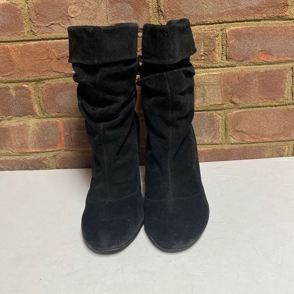 Nine West Black Leather Suede Slouch Heeled Boot Size 9 - Picture 2 of 9
